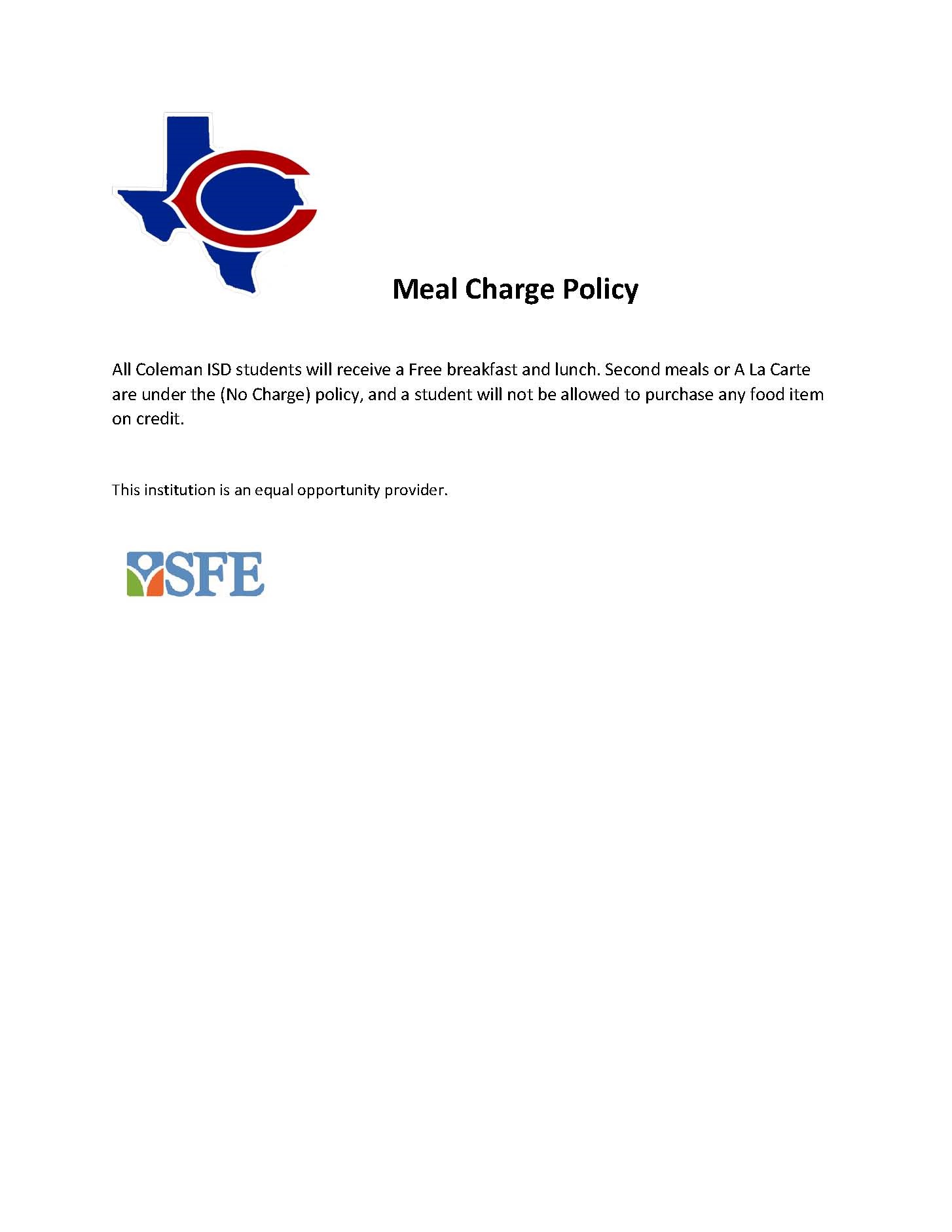 CISD MEAL CHARGE POLICY
